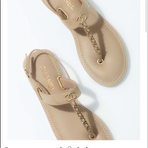 Authentic- Chanel Cruise 2021/2022 Collection- Patent Calfskin Beige Sandals